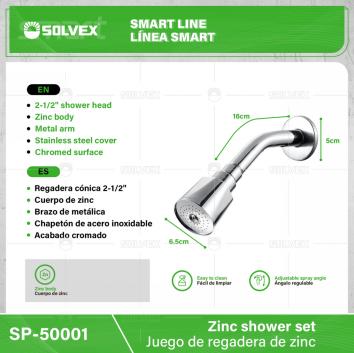 SP-50001-(Caja master 1 CTN=50 SKU)-(MOQ 10 SKU)-Juego de regadera de zinc
Regadera cónica 2-1/2"