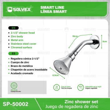 SP-50002-(Caja master 1 CTN=50 SKU)-(MOQ 10 SKU)-Juego de regadera de zinc
Regadera cónica 2-1/2"