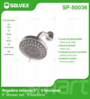SP-50036 (Caja master 40)(MOQ 1 juego=1 caja) Regadera redonda 5",5 funciones 5" Shower set, 5 functions