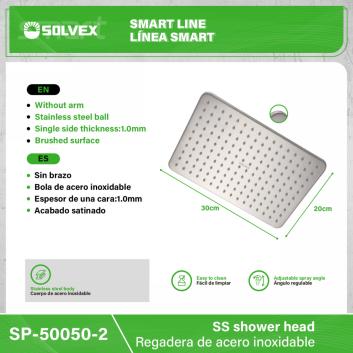 SP-50050-2-(Caja master 1 CTN=10 SKU)-(MOQ 5 SKU)-Regadera de acero inoxidable
Cuerpo de acero inoxidable