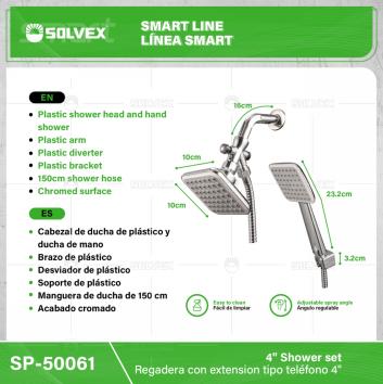 SP-50061-(Caja master 1 CTN=20 SKU)-(MOQ 10 SKU)-Regadera con extension tipo teléfono 4"
Regadera de teléfono de plástico