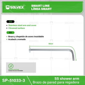 SP-51033-3-(Caja master 1 CTN=50 SKU)-(MOQ 1 SKU)-Brazo de pared para regadera
Brazo y chapetón de acero inoxidable