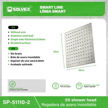 SP-51110-2-(Caja master 1 CTN=20 SKU)-(MOQ 10 SKU)-Regadera de acero inoxidable
Cuerpo de acero inoxidable