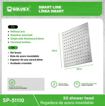 SP-51110-(Caja master 1 CTN=20 SKU)-(MOQ 10 SKU)-Regadera de acero inoxidable
Cuerpo de acero inoxidable