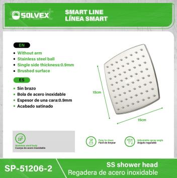 SP-51206-2-(Caja master 1 CTN=40 SKU)-(MOQ 10 SKU)-Regadera de acero inoxidable
Cuerpo de acero inoxidable