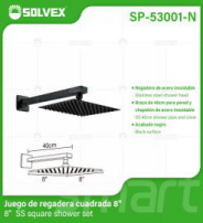 SP-53001-N (Caja master 10)(MOQ 1 juego=1 blíster) Juego de regadera cuadrada 8'8" SS square shower set