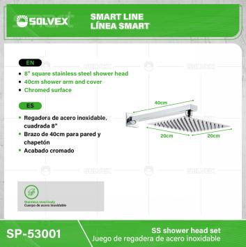 SP-53001-(Caja master 1 CTN=10 SKU)-(MOQ 1 SKU)-Juego de regadera de acero inoxidable
Regadera de acero inoxidable，cuadrada 8"
