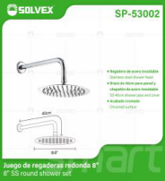 SP-53002 (Caja master 10)(MOQ 1 juego=1 blíster) Juego de regaderas redonda 8'8" SS round shower set