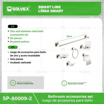 SP-60009-2-(Caja master 1 CTN=10 SKU)-(MOQ 1 SKU)-Juego de accesorios para baño
Juego de accesorios para baño de zinc y acero inoxidable