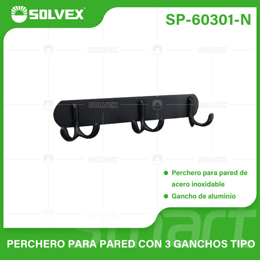 SP-60301-N (Caja master 50)(MOQ 2 pzs=1 caja) Perchero para pared con 3 ganchos tipo
