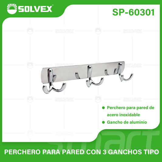 SP-60301 (Caja master 50)(MOQ 2 pzs=1 caja) Perchero para pared con 3 ganchos tipo