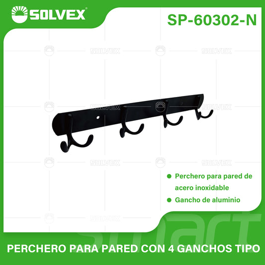 SP-60302-N (Caja master 50)(MOQ 2 pzs=1 caja) Perchero para pared con 4 ganchos tipo