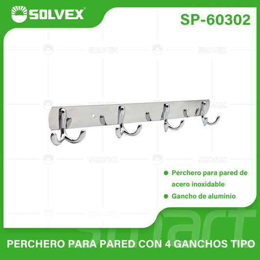 SP-60302 (Caja master 50)(MOQ 2 pzs=1 caja) Perchero para pared con 4 ganchos tipo