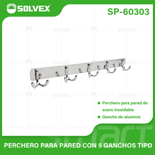 SP-60303 (Caja master 50)(MOQ 2 pzs=1 caja) Perchero para pared con 5 ganchos tipo