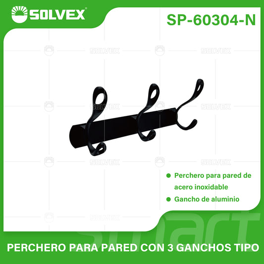 SP-60304-N (Caja master 50)(MOQ 2 pzs=1 caja) Perchero para pared con 3 ganchos tipo