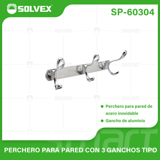 SP-60304 (Caja master 50)(MOQ 2 pzs=1 caja) Perchero para pared con 3 ganchos tipo