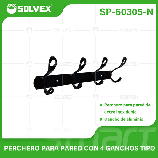 SP-60305-N (Caja master 50)(MOQ 2 pzs=1 caja) Perchero para pared con 4 ganchos tipo