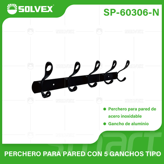 SP-60306-N (Caja master 50)(MOQ 2 pzs=1 caja) Perchero para pared con 5 ganchos tipo