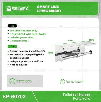 SP-60702-(Caja master 1 CTN=12 SKU)-(MOQ 1 SKU)-Cuerpo de acero inoxidable 304
Portarrollos de papel higiénico de doble cabezal