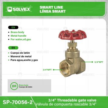 SP-70056-2-(Caja master 1 CTN=100 SKU)-(MOQ 10 SKU)-Válvula de compuerta roscable 3/4"
Cuerpo de latón
