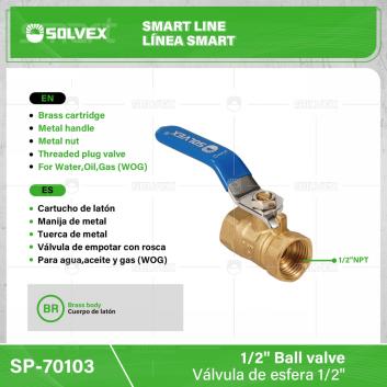 SP-70103-(Caja master 1 CTN=120 SKU)-(MOQ 12 SKU)-Válvula de esfera 1/2"
Cuerpo de latón