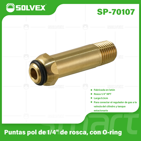 SP-70107 (Caja master 300)(MOQ 1pz=1bolsa) Puntas pol de 1/4" de rosca, con 0-ring