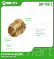 SP-70110 (Caja master 500)(MOQ 10 pzs=1 bolsa) Conexiones para gas Gas connectors