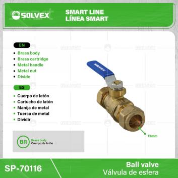 SP-70116-(Caja master 1 CTN=100 SKU)-(MOQ 10 SKU)-Válvula de esfera 1/2"(13mm)
Cuerpo de latón
