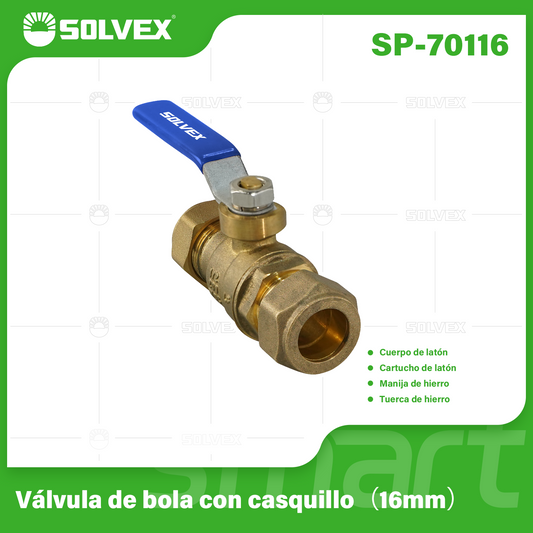 SP-70116 (Caja master 100)(MOQ 1pz=1tarjeta) Válvula de bola con casquillo (16mm)