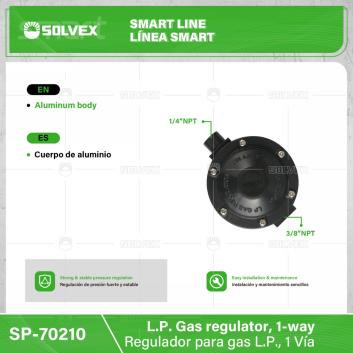 SP-70210-(Caja master 1 CTN=50 SKU)-(MOQ 1 SKU)-Regulador para gas L.P., 1 Vía
Cuerpo de aluminio