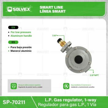 SP-70211-(Caja master 1 CTN=50 SKU)-(MOQ 1 SKU)-Regulador para gas L.P., 1 Vía
Para baja presión