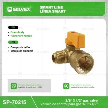 SP-70215-(Caja master 1 CTN=200 SKU)-(MOQ 20 SKU)-Válvula de control para gas 3/8" x 1/2"
Cuerpo de latón