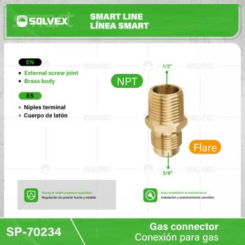 SP-70234-(Caja master 1 CTN=400 SKU)-(MOQ 10 SKU)-Niples terminal
3/8" x 1/2" NPT