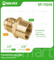 SP-70245 (Caja master 720)(MOQ 10 pzs=1 bolsa) Conexiones para gas Gas connectors