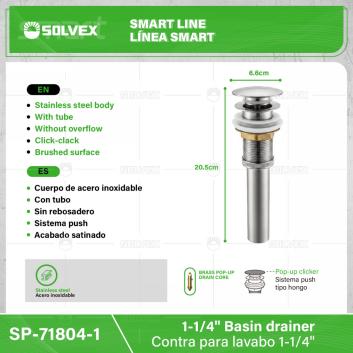 SP-71804-1-(Caja master 1 CTN=50 SKU)-(MOQ 1 SKU)-Contra para lavabo 1-1/4"
Cuerpo de acero inoxidable