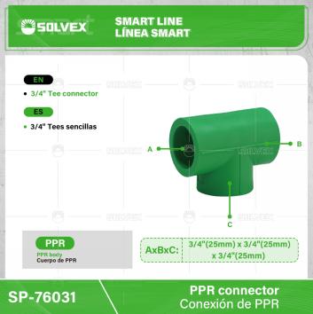 SP-76031-(Caja master 1 CTN=360 SKU)-(MOQ 30 SKU)-3/4" tee sencilla
Cuerpo de PPR