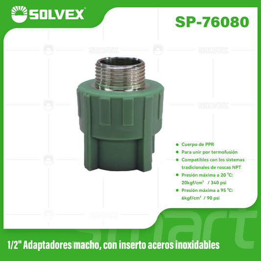 SP-76080 (Caja master 300)(MOQ 10pzs=1bolsa) 1/2" Adaptadores macho, con inserto aceros inoxidables