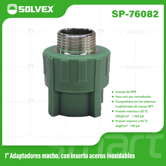 SP-76082 (Caja master 80)(MOQ 10pzs=1bolsa) 1" Adaptadores macho, con inserto aceros inoxidables