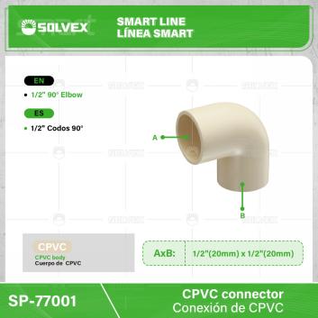 SP-77001-(Caja master 1 CTN=840 SKU)-(MOQ 20 SKU)-1/2" codo 90°
Cuerpo de CPVC