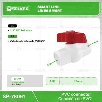 SP-78091-(Caja master 1 CTN=160 SKU)-(MOQ 10 SKU)-Válvulas de esfera de PVC 3/4"
Cuerpo de PVC