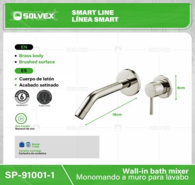 SP-91001-1-(Caja master 1 CTN=10 SKU)-(MOQ 1 SKU)-Monomando a muro para lavabo
Cuerpo de latón