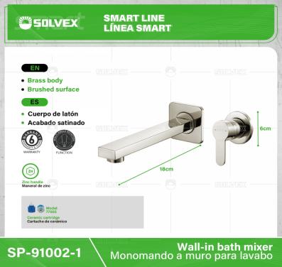 SP-91002-1-(Caja master 1 CTN=10 SKU)-(MOQ 1 SKU)-Monomando a muro para lavabo
Cuerpo de latón