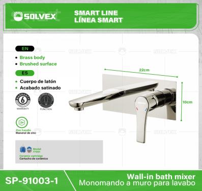 SP-91003-1-(Caja master 1 CTN=10 SKU)-(MOQ 1 SKU)-Monomando a muro para lavabo
Cuerpo de latón