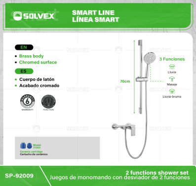 SP-92009-(Caja master 1 CTN=5 SKU)-(MOQ 1 SKU)-Juegos de monomando con desviador de 2 funciones
Cuerpo de latón con manija de aleación de zinc