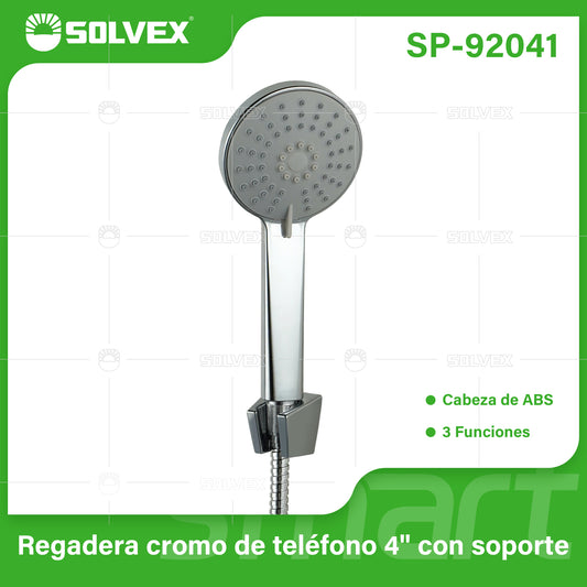 SP-92041 (Caja master 40)(MOQ 1 juego=1 blíster) Regadera cromo de teléfono 4" con soporte