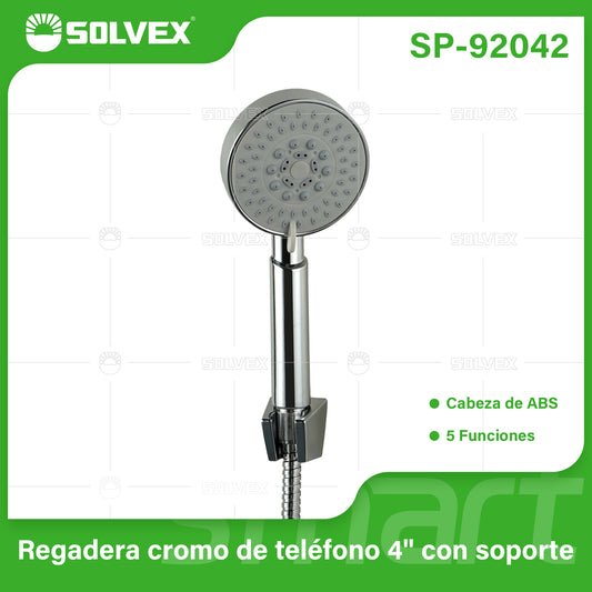SP-92042 (Caja master 40)(MOQ 1 juego=1 blíster) Regadera cromo de teléfono 4" con soporte
