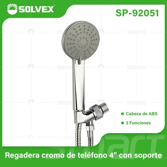 SP-92051 (Caja master 40)(MOQ 1 juego=1 blíster) Regadera cromo de teléfono 4" con soporte