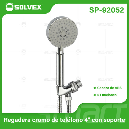 SP-92052 (Caja master 40)(MOQ 1 juego=1 blíster) Regadera cromo de teléfono 4" con soporte