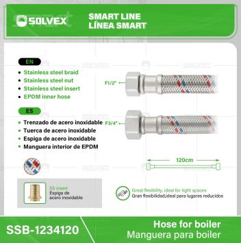 SSB-1234120-(Caja master 1 CTN=30 SKU)-(MOQ 1 SKU)-Manguera para boiler
Trenzado de acero inoxidable
