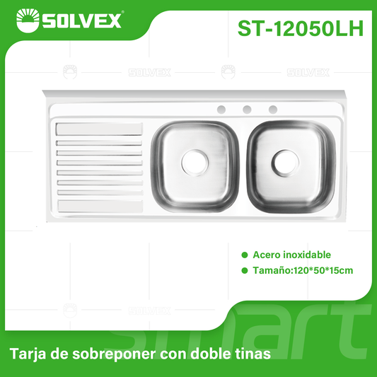 ST-12050LH (Caja master 5)(MOQ 1 pz=1 caja) Tarja de sobreponer con doble tinas